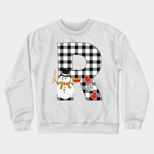 BW Buffalo Checks Pattern Monogram R | Snowman Crewneck Sweatshirt